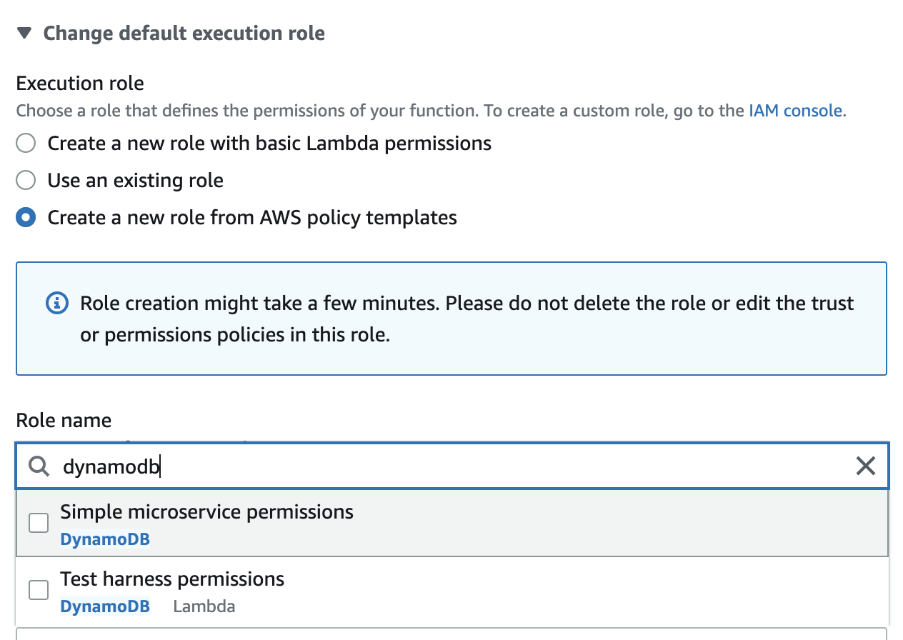 screenshot of creating a Role in the AWS console