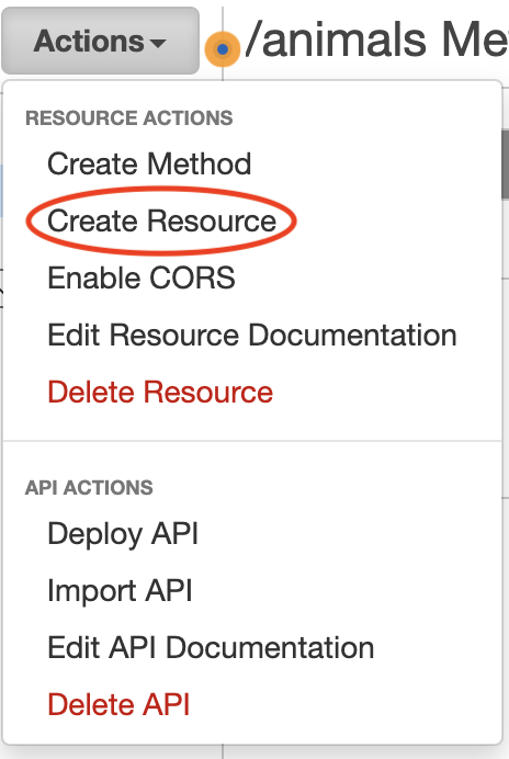 screenshot of Create Resource Menu Button