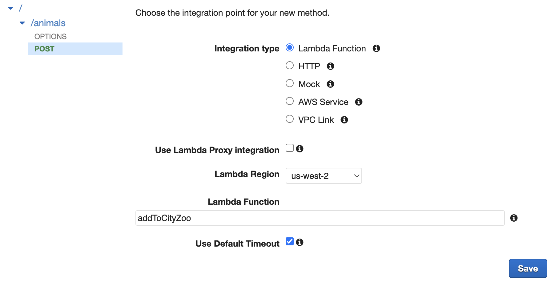 screenshot of Integrate Lambda Function