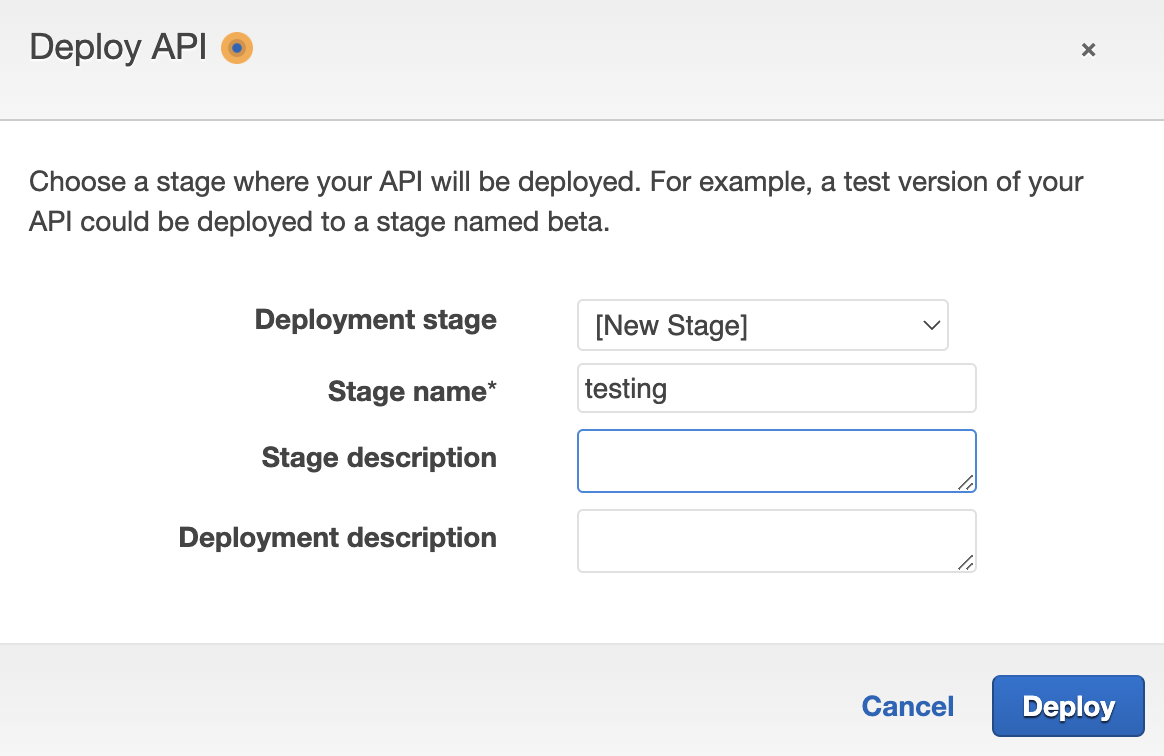 screenshot of deploy API